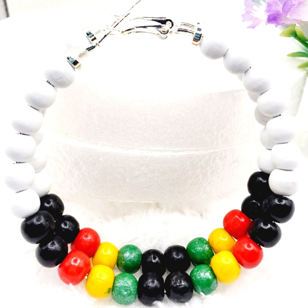 Rasta hoop earrings, African earrings with wooden beads, large hoop earrings 2.8